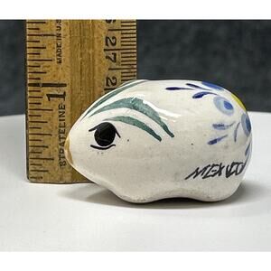 Vtg Tonala Mini Pig Figurine 1 Inch Mexican Pottery Hand Painted Folk Art Floral